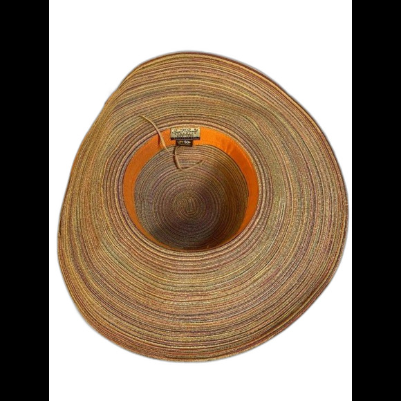 Sun N Sand Peach/Orange 50 SPF Poly Braid Floppy Hat Brim 5" Bead Decoration - Picture 6 of 8